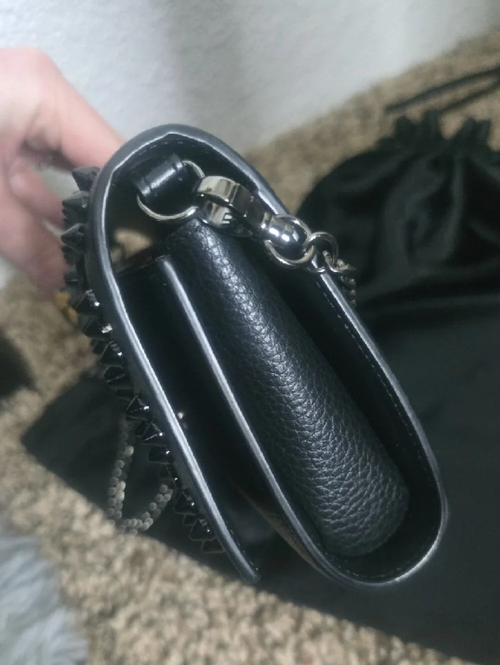 Christian Louboutin Palmona Black On Black W Gunmetal Chain/Red Interior(GOOD)🖤 - Picture 10 of 16